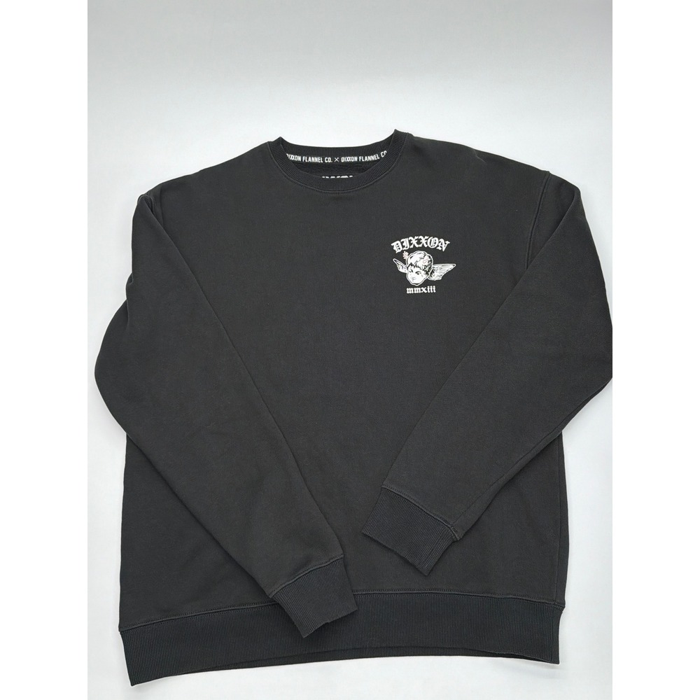 Dixxon Flannel Co Mens Black Tattooed Cherub Graphic Fleece Crewneck Sweatshirt